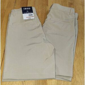 Lot of 2 Izod boy's flat front shorts size 12 New light khaki color